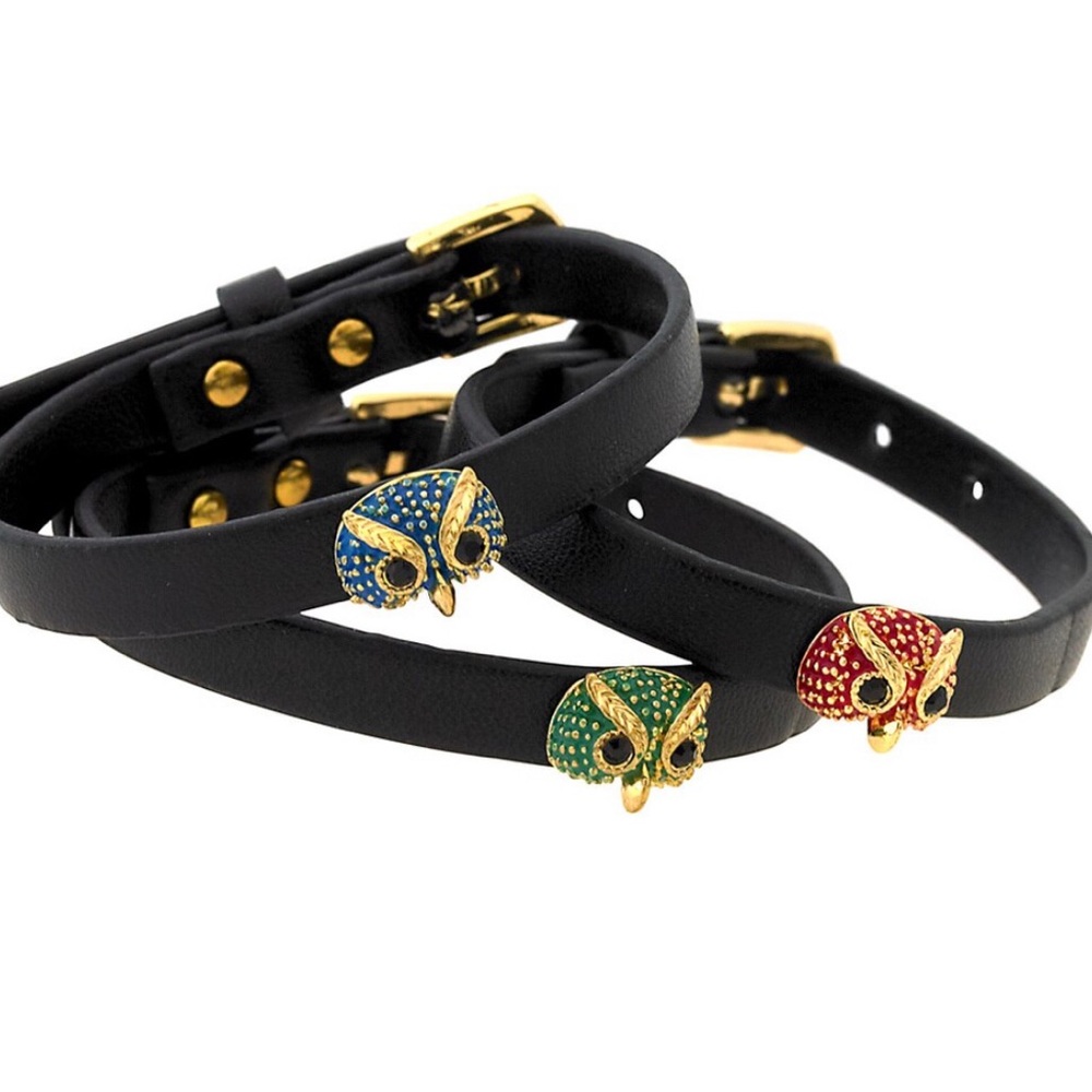 Pavé Crystal Owl Face Leather Bracelet,NWT
